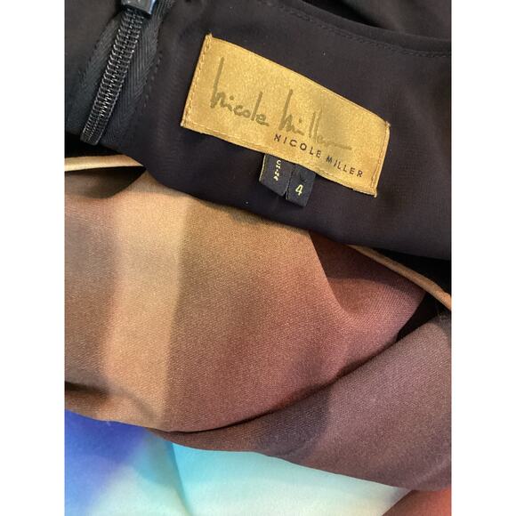 Nicole Miller Abstract Print Y2K Ruched Stretch Mini Bodycon Evening Dress 4 S - Picture 5 of 6